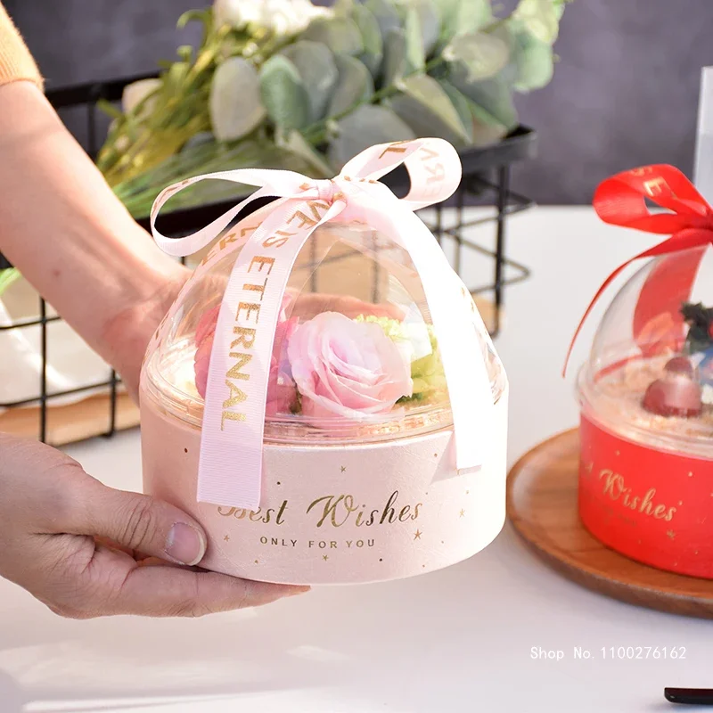 Net Red Valentine's Day Hemisphere Hugging Bucket Cake Box Round Transparent Mousse Ball Plastic Tote Bag Party Supplies