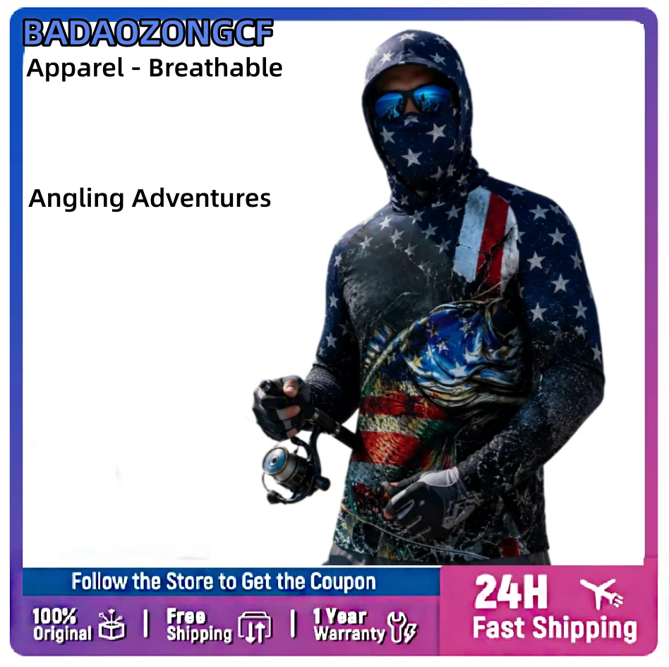Men's Long Sleeve Hooded Fishing Shirt UV Protection Apparel - Breathable Fishing T-Shirt for Angling Adventures