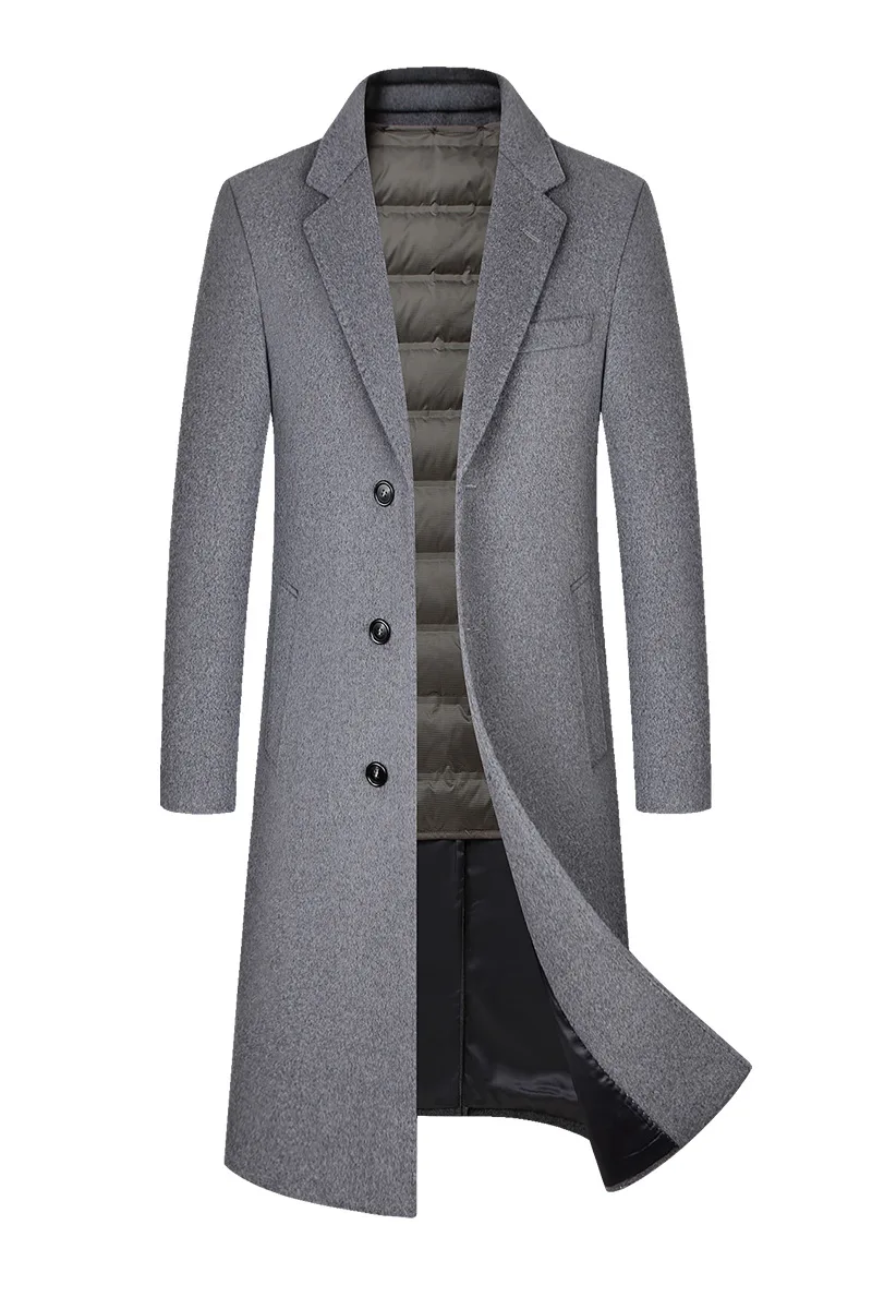 

71.5% Wool Coat Men's Autumn and Winter 90% Duck Down Detachable Inner Liner High-end Slim Fit and Slimming Windbreaker Jacket