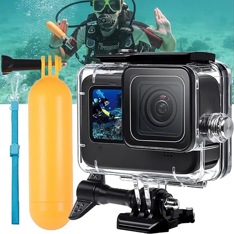 Waterproof Case and Floating Hand Grip for GoPro Hero 12 11 10  9 Supports 40M/131FT Underwater Scuba Snorkeling Deep Diving