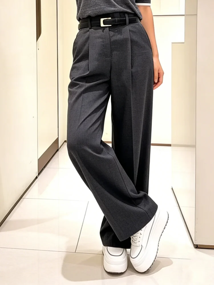 PBAP Frau Plissee Kleid Hosen Cleanfit Solide Lose Taschen Gerade Hohe Aufstieg Breite Bein Anzug Hosen Arbeit Casual Formelle Kleidung