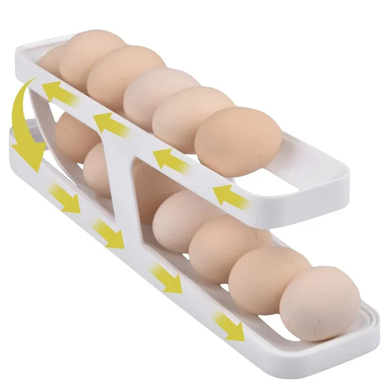 

Automatic Rolling Egg Holder Rack Fridge Storage Box Egg Container Kitchen Refrigerator Egg Dispenser Fridge Organizer