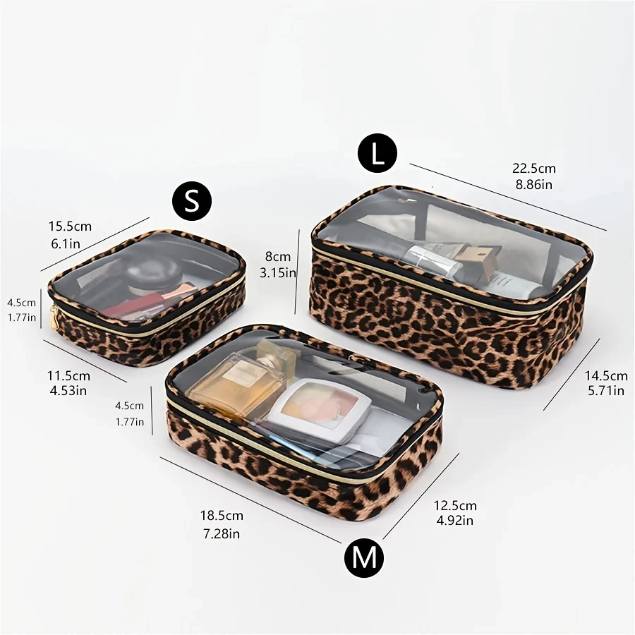 

Waterproof Large Capacity Leopard Print Clear Makeup Bag Portable Travel Toiletries Storage Cosmetic Organizer with Zipper