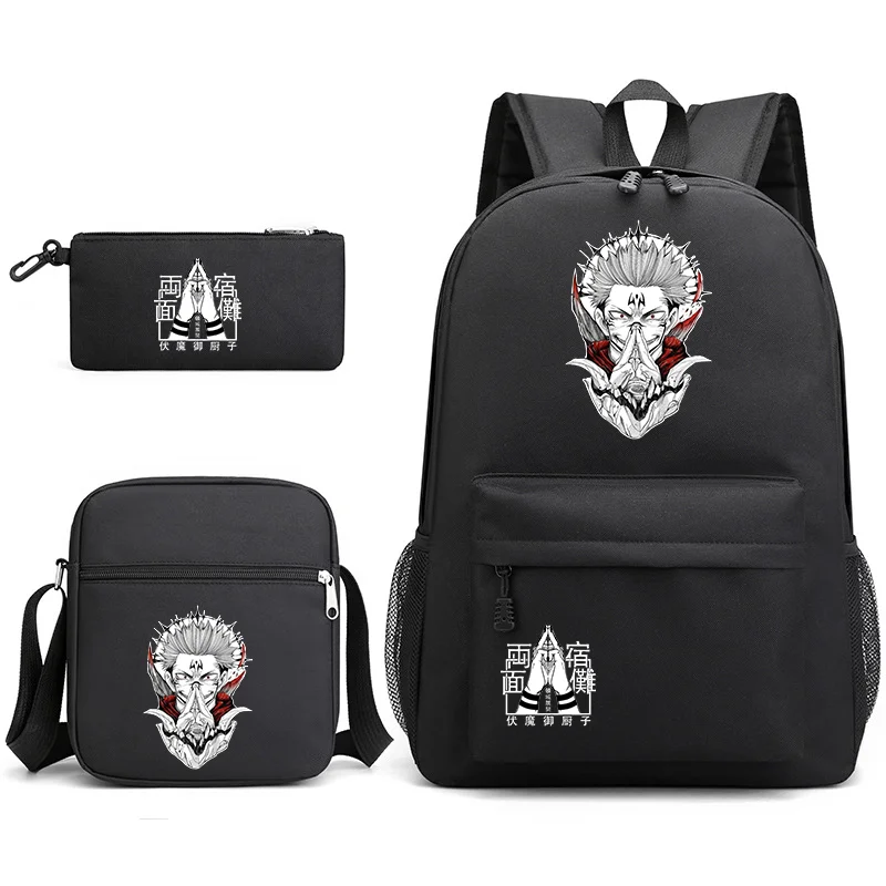 New Anime Ryomen Sukuna Cool Pattern Three Piece Backpack Large Capacity School Backpack Shoulder Bag Pen Bag Anime Backpacks