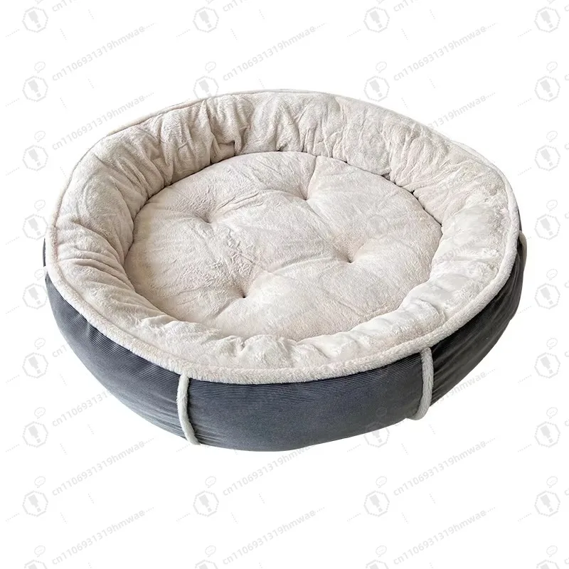 High quality large luxury round handmade pet bed round plush material cheap household linen dog supplies