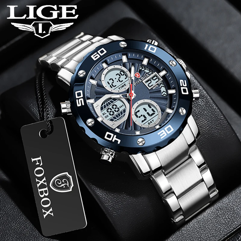 

Mens Watches Luxury Fashion Sport Watch LIGE Brand New Men Quartz Analog Digital Clock Male Waterproof Stainless Steel Watches