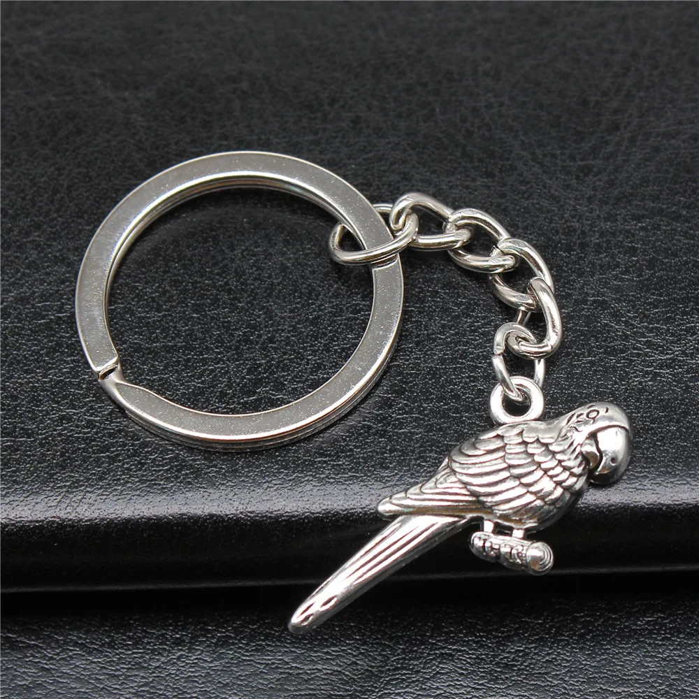 Keychain Holder Dropshipping Vintage Handmade Antique Silver Color 33x16mm Parrot Pendant Keyring