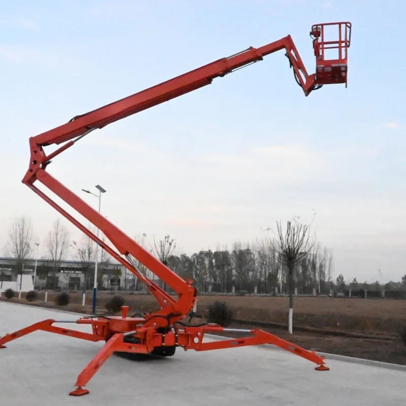 Plataforma Elevadora Hidráulica Remolcable de 12 m con Brazo Telescópico, Plataforma de Trabajo Aérea Remolcable
