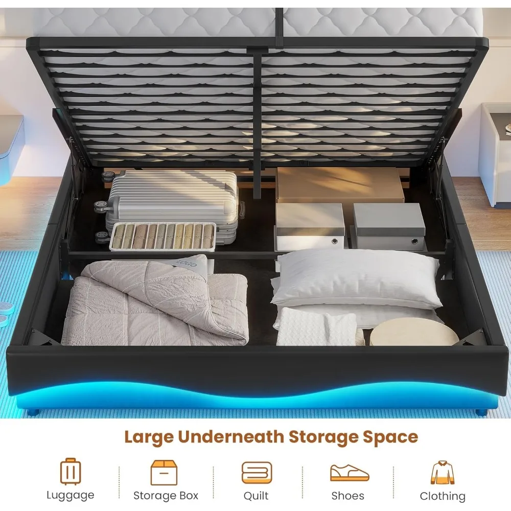 Lift Up Storage Queen Bed Frame with Type-C Charging Station&Hidden Storage Headboard, Lights Upholstered Platform Bed,Queen Bed image 5