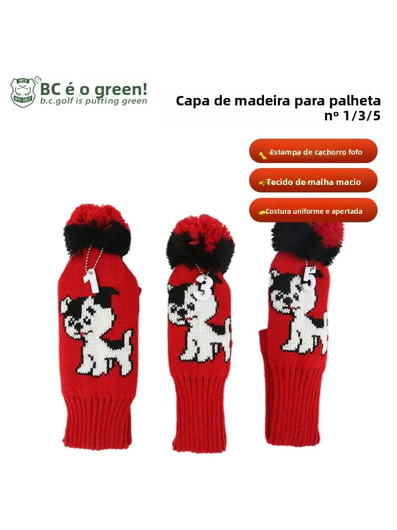red-knitted-golf-club-head-cover-protective-cover-cartoon-pattern-bcgolf-golf-accessories-children's-pure-e-commerce