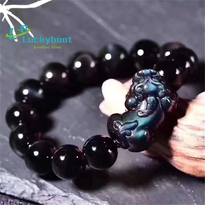 Men\'s Pixiu Bracelet Attract Wealth Transfer Luck Women Buddha Beads 3A Natural Rainbow Eye Obsidian Stone Bracelet Dropship