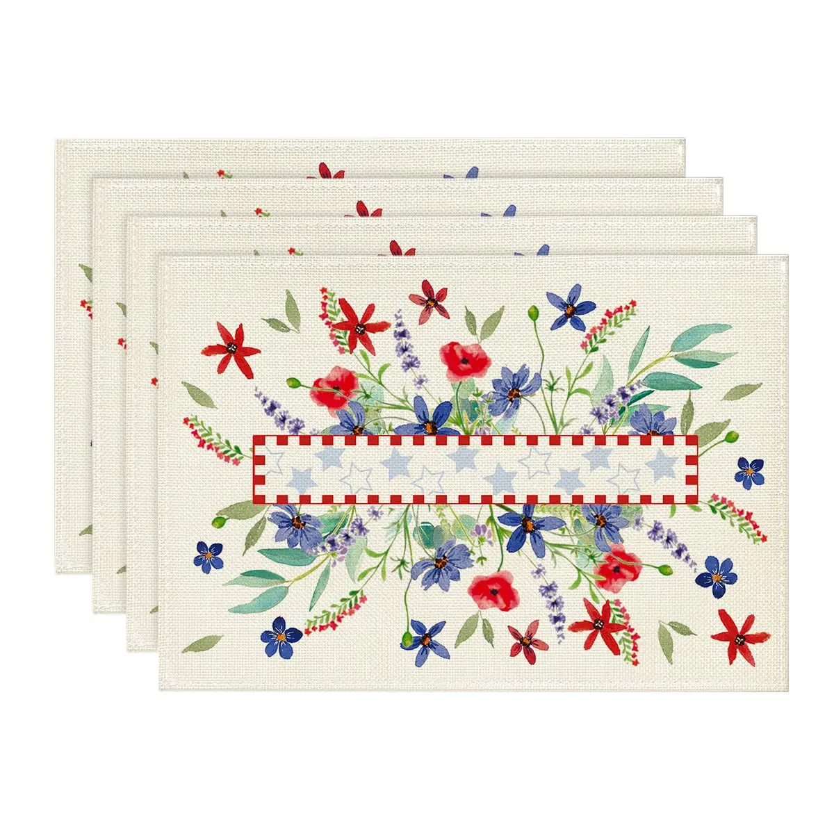 

Poppy Floral Eucalyptus Leaves Placemats,Table Mats for Kitchen,Dining Decor,Patriotic Holiday,4th of July, Set of 4, 12x18 Inch