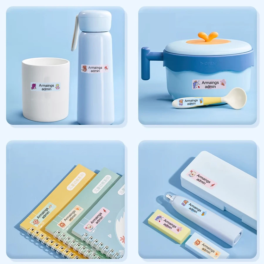 ملصقات اسم مخصصة للأطفال، ملصقات مقاومة للماء للوازم المدرسية - أقلام رصاص، زجاجات مياه، قرطاسية، قابلة للتخصيص