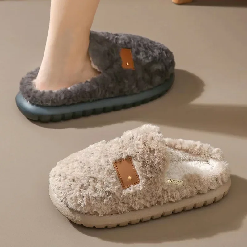 High quality cotton slippers autumn and winter home indoor non-slip warm warm thick bottom home couple hair slippers wholesale