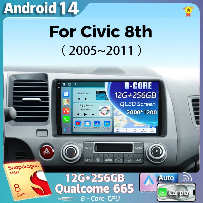 

Android 14 для Honda Civic 8 2005-2011 2K QLED Android Автомобильный радиоприемник Мультимедийный видеоплеер GPS AI Голосовой CarPlay Головное устройство Стерео