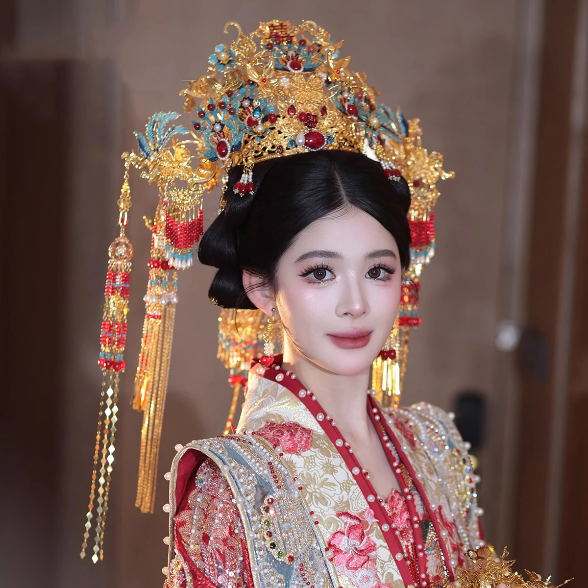 Elaborate Hanfu Ancient Costume Phoenix Crown Chinese Vintage Wedding Ancient Bride Retro Handmade Large Crown Head Accessory