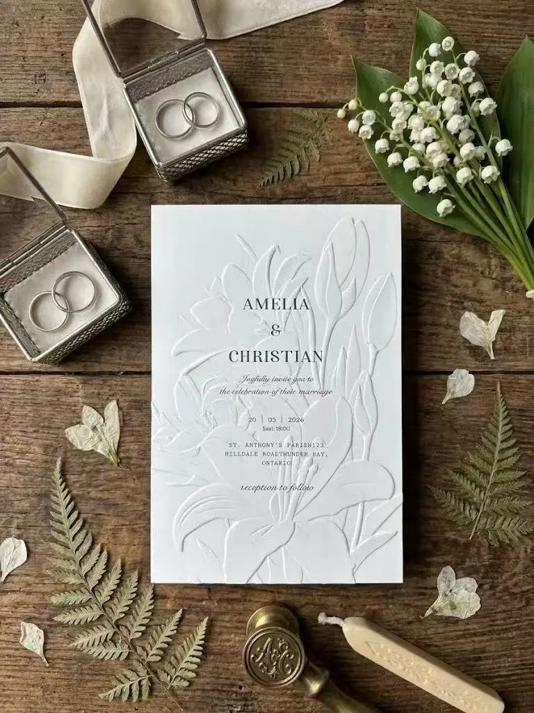 Custom Wedding Invitation 3D Logo Texture Paper Wedding Invitation Debossed Embossed 600g High-quality Cotton Paper Letterpress