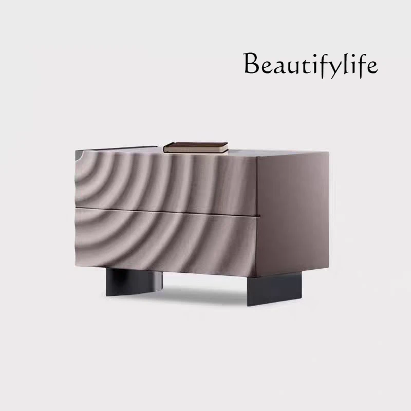 

Italian light luxury microfiber leather bedside table Ripple series custom natural marble designer bedside table