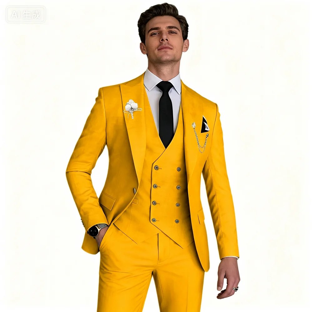 

Chic Blue Men's Terno Set with 3-Piece Jacket Pants Vest Notch Lapel Slim Fit Blazer High Quality for Formal Occasions