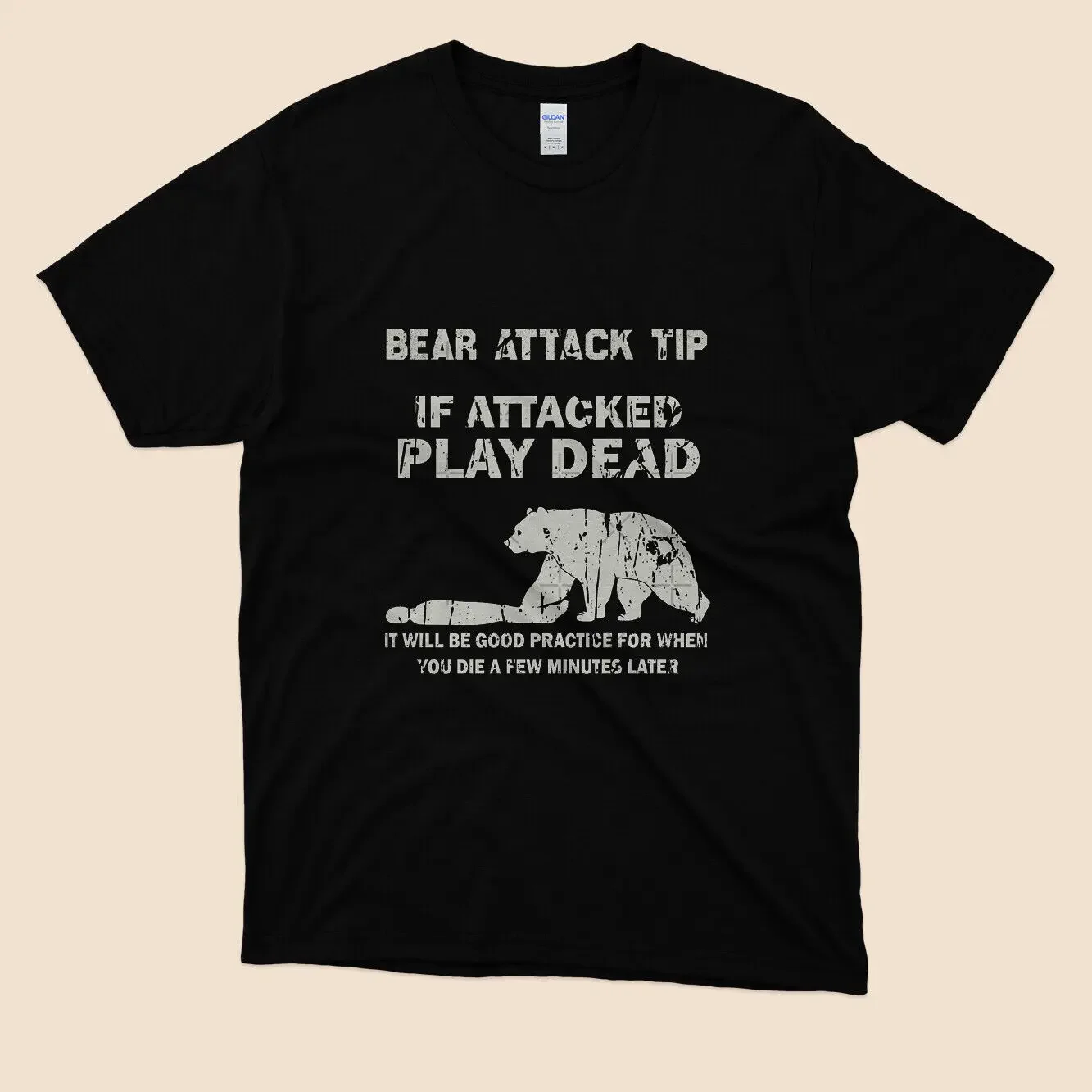 Bear Attack Tip Funny Camping Hiking Outdoor Mens Black Tshirt Size S to 5XL