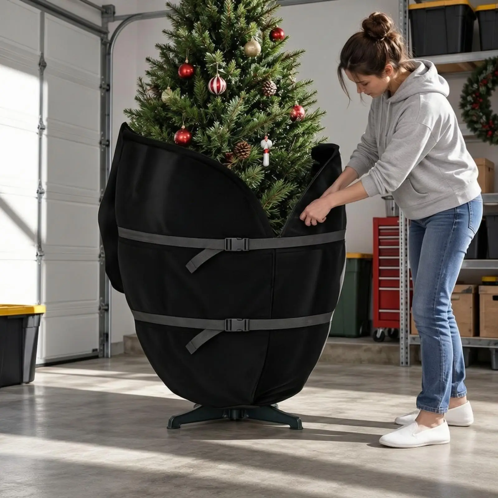 Waterproof Tree Storage Cover Oxford Cloth Christmas Tree Bag with Top Opening and Straps for Indoor Outdoor Protection