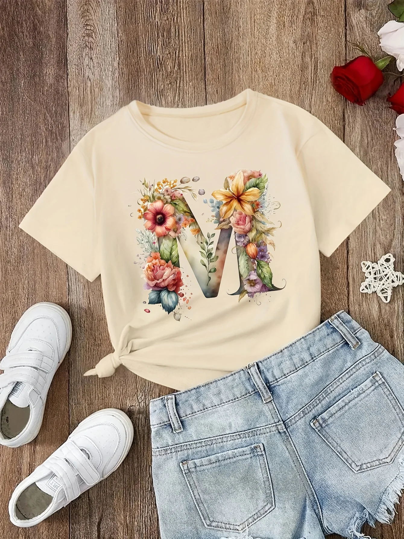 Chicfull Girls T-Shirt Summer Printed Round Neck Short Sleeve Soft Breathable Casual Kids Versatile Top Multiple Colors Sizes