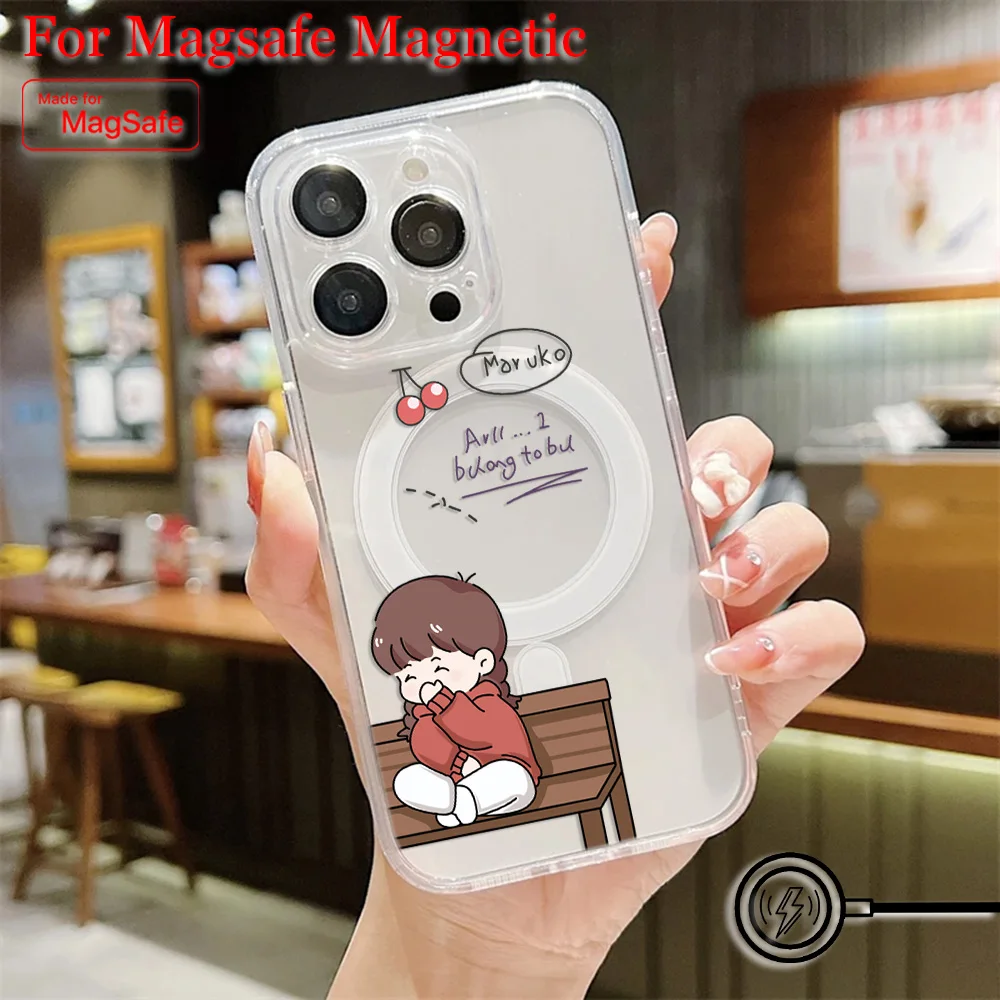 New Couple Funny Cute Girl Magsafe Magnetic Phone Case for iPhone 16 15 14 13 12 11 8 7 Plus Pro Max X XR XSMax Soft Clear Cover