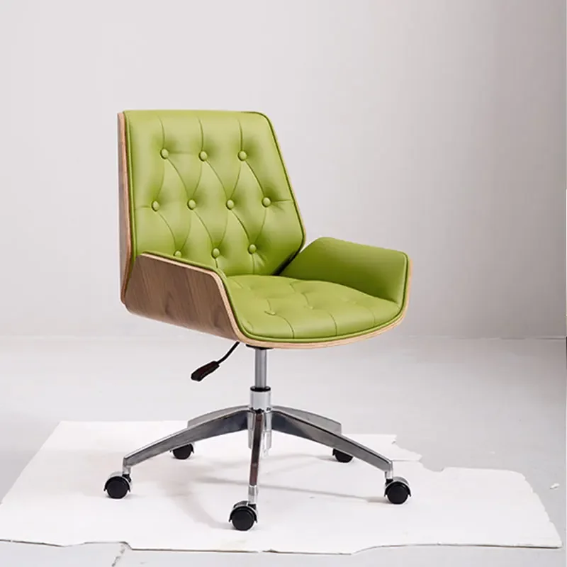 Nordic Fashionable Mid Back Office Chair, Tufted PU Leather, Upholstered Swivel, Computer Task Desk, Height Adjustable