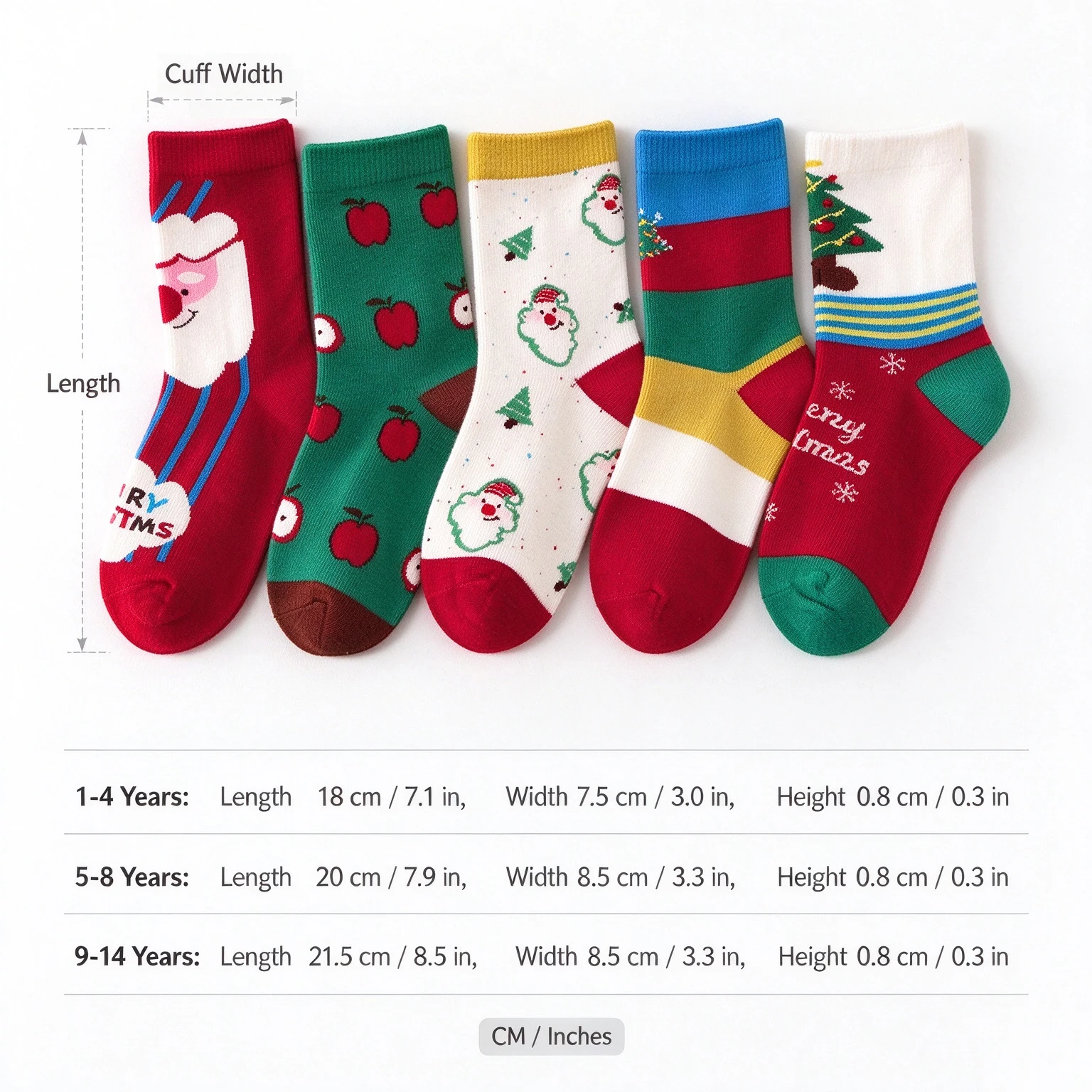 5 Pairs Kids Christmas Crew Socks, Santa Xmas Tree Print, Soft Breathable Mid Calf Socks Boys Girls Winter Holiday Gift