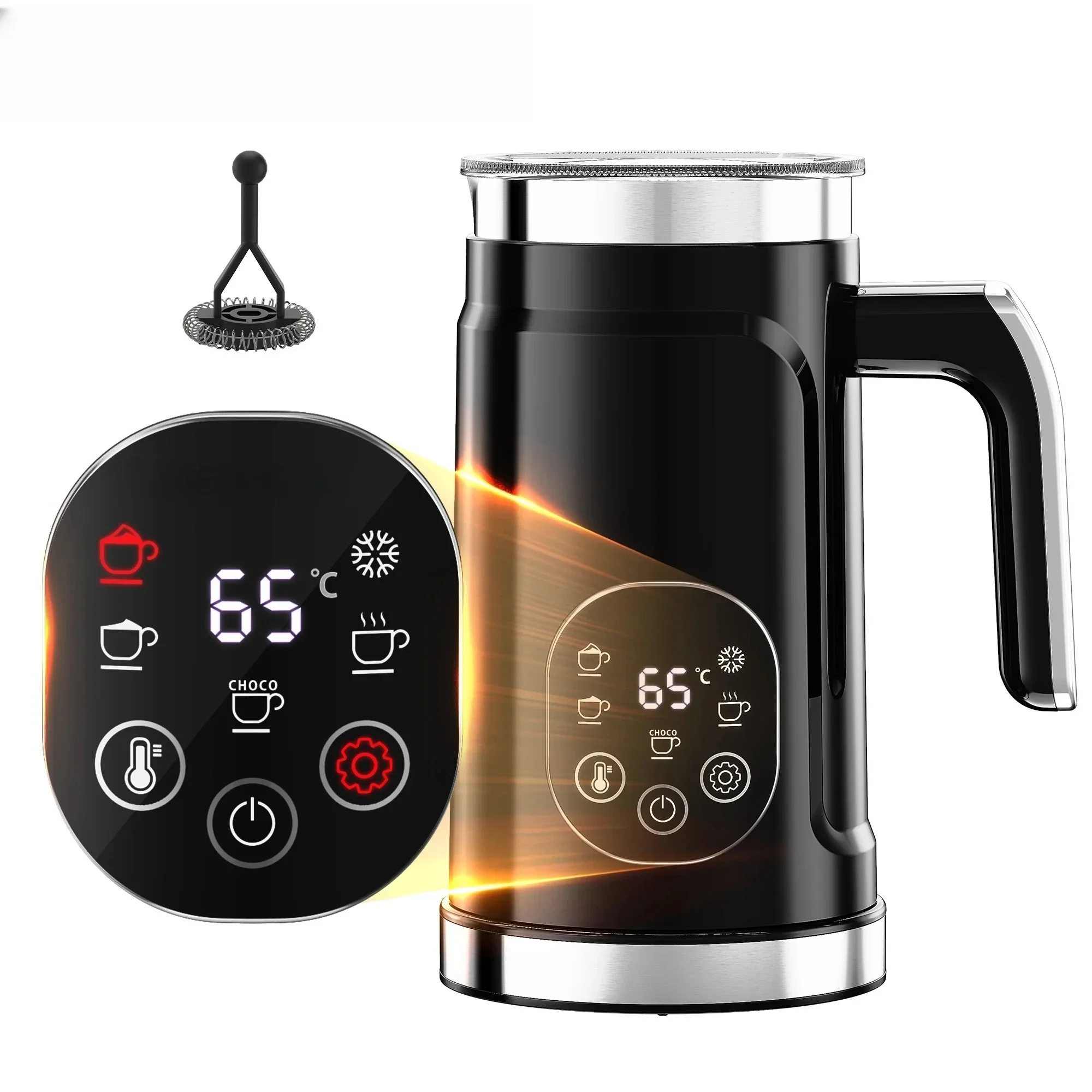 5-in-1 Milk Frother with LED Touch Screen – Hot & Cold Foam Maker for Lattes, Coffee & More