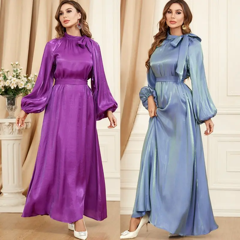 Spring Party Evening Abaya Lantern Sleeve Dress Women Muslim Moroccan Kaftan Ramadan Jalabiya Islam Dubai Arabic Kaftan Robes