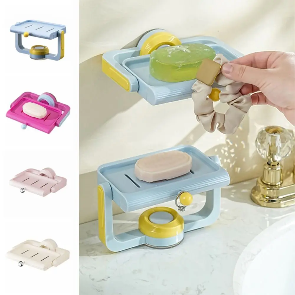 

Creative Rotating Soap Box Self-Draining Detachable Suction Cup Soap Dish Tray Plastic Anti-slip Water Draining Soap Dish