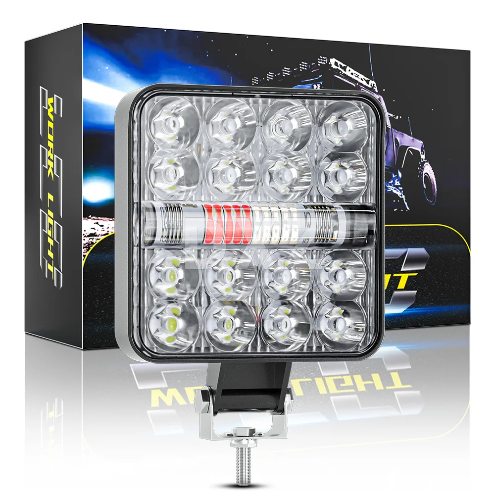 

Automotive LED Work Lights 3 Inch Square 26 Lights Auxiliary Lights Red And Blue Burst Flashing 4X4