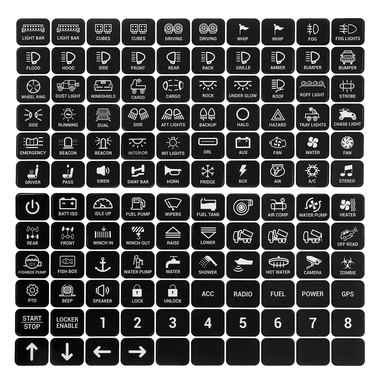 120Pcs Waterproof Switch Label Stickers Black Icon Decals For Car RV Boat Van Truck Touch Control Panel Interior Modification Id