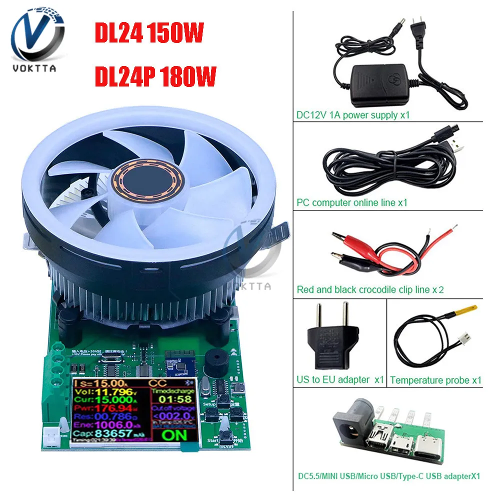 DL24 DL24P 2.4 Inch DC USB Tester Electronic Load Battery Tester 150W 180W Discharge Charge Power Meter Supply Detector Meter