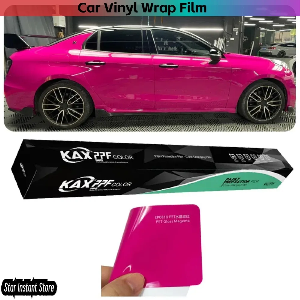 

Super Gloss Paige Pink Vinyl Wrap 1.52x17m, PET High Glossy Car Film, Bubble Free Air Release Auto Sticker
