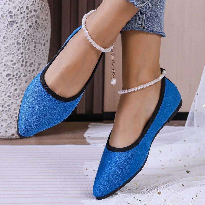 Women's Spring Autumn 2024 New Fashion Slip on  Loafers Shallow Mouth String of Pearls Flats Women Soft Bottom Pointed Toe Shoes