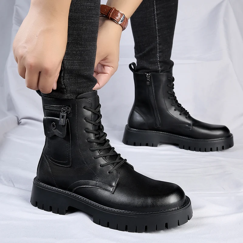 mens fashion original leather boots brand designer shoes cowboy platform boot stage nightclub dress cool high motorcycle botas