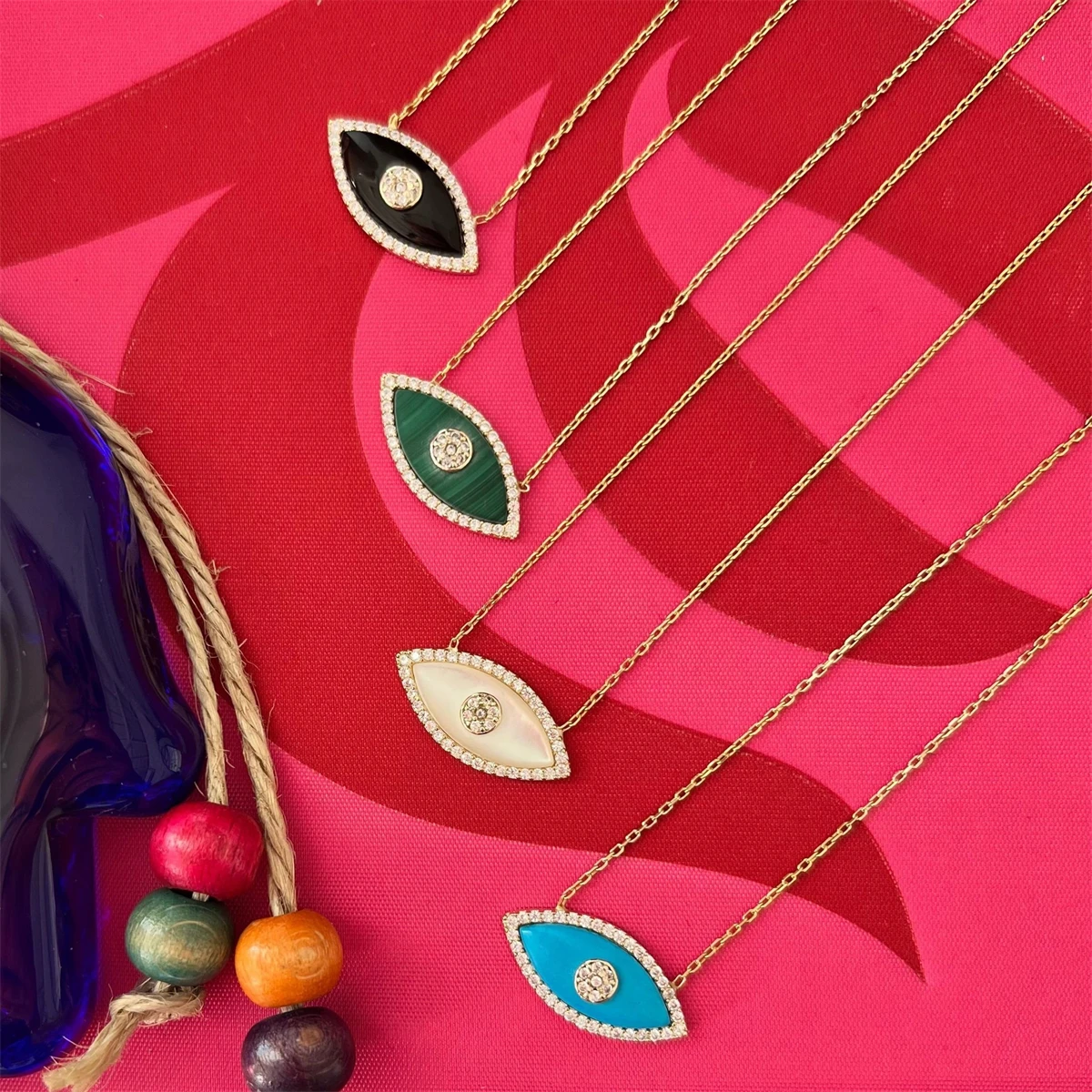 قلادة من الزركون عين الشيطان ، مطلية بالكهرباء كلاسيكية للأعين الأمريكية والأوربية ، 18 قيراط حماية من لون الذهب الحقيقي