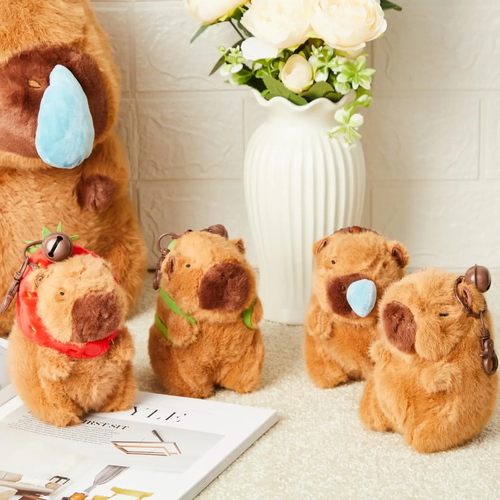 2-12Pcs Capybara Plush Keychain Toy Realistic Capybara Stuffed Animals Toy Capybara Pendant for Backpack Birthday Gift