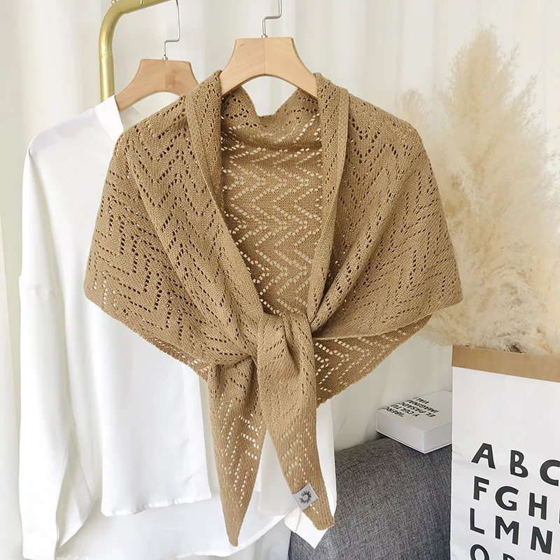 Newest Fashion Hollow Out Knitting Cotton Shawl For Woman Solid Color Elegant Scarf Casual Ladies Sun Protection Poncho 150*45cm