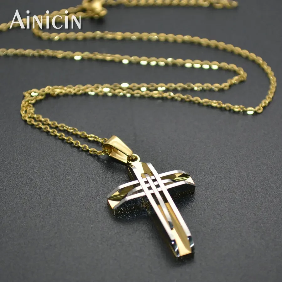 Send Free Chain High Fashion Men\'s Jesus Christian Jewelry 316L Stainless Steel Cross Pendants For Male Gift Jewelry