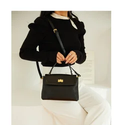 Cowhide Genuine Leather Tote Bag For Women Long Shoulder Strap   High Quality Leather Gold Lock Handbag Versatile Crossbody Bags