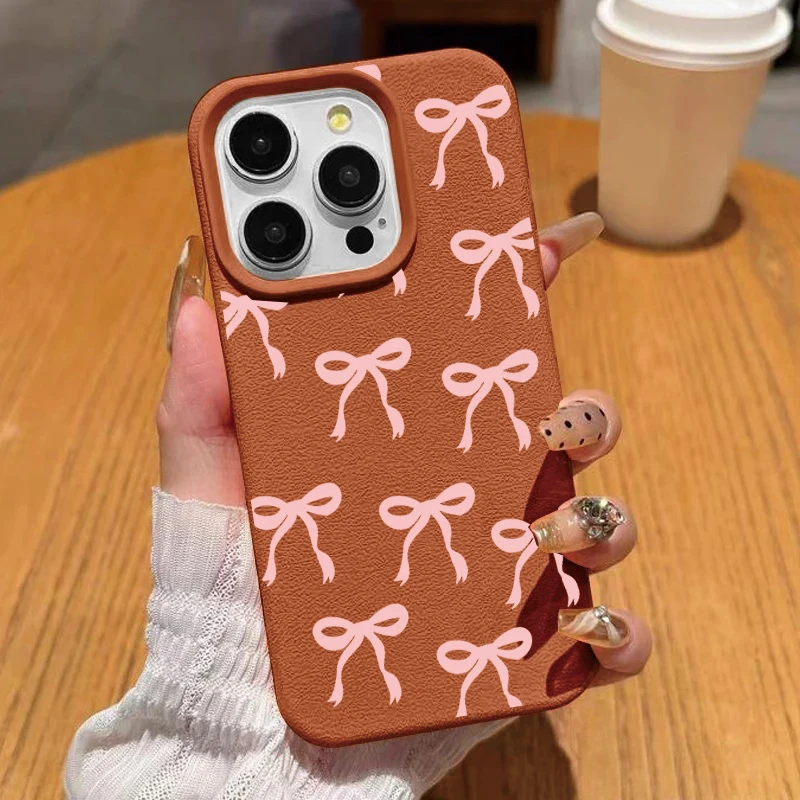 Phone Case For Motorola Edge 60 50 Fusion NEO Stylus G84 G54 G85 G35 G05 G34 G75 G15 G Play 2025 Cover Pink Bowknot Leather Bags