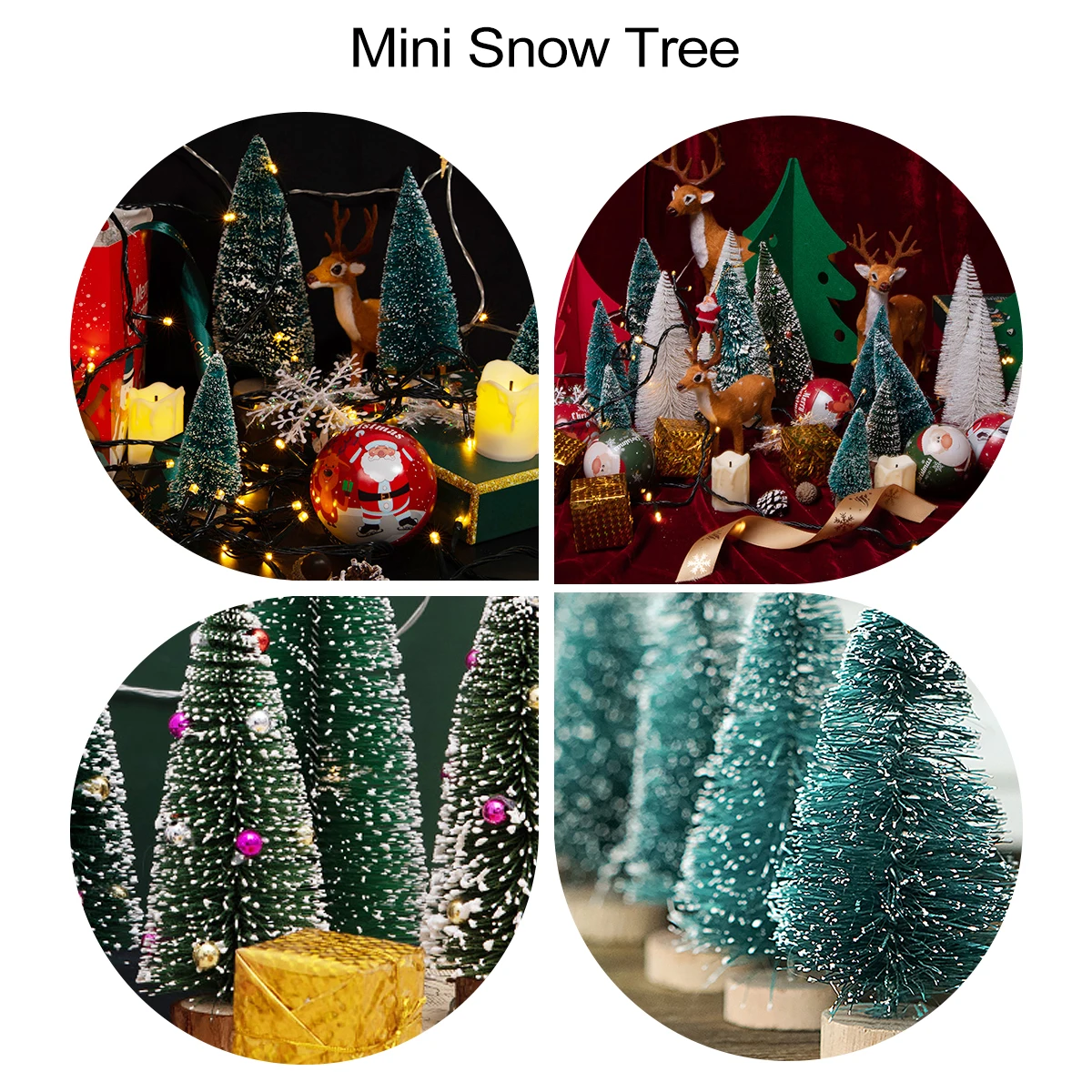 

40 Pcs Mini Christmas Trees Artificial Snow Frosted 12 8 6 5cm 4 5cm Various Colors Wooden Base Stable St Living Room