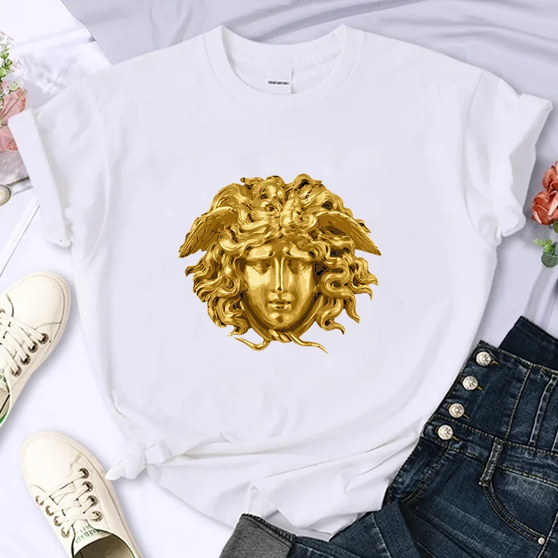 Medusa For Women's Luxury Brand High-Quality Summer Printing T-shirt 100% Cotton Casual Oversized Y2k Personality Sleeve O-neck