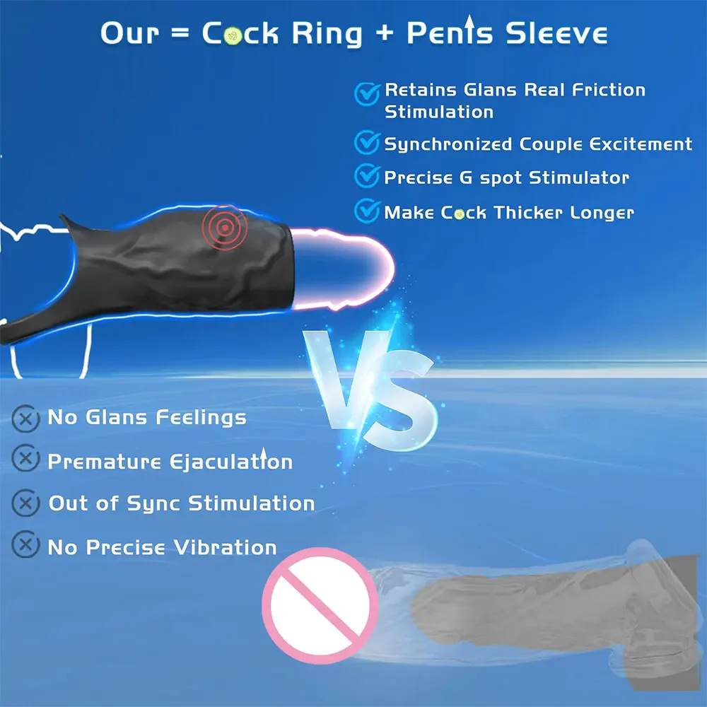 Vibrating Penis Sleeve Cock Ring Penis Ring Vibrator G-Spot Stimulation Male Couple Clit G-spot Stimulator-Couple Dildo Sex Toy