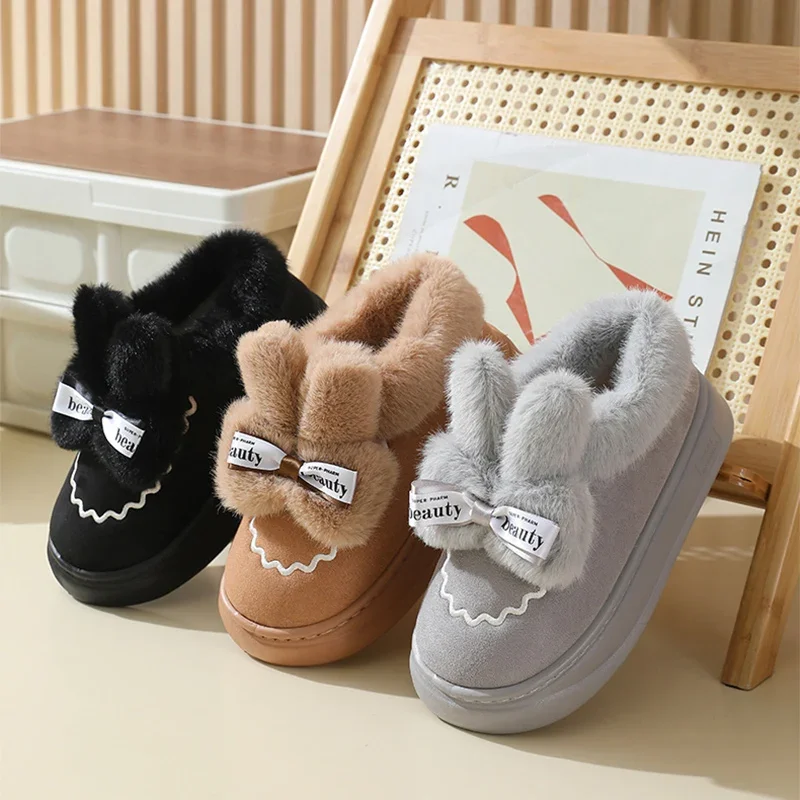 

2024 Snow Boots Winter Women Warm Padded Cotton Shoes Indoor Thick Bottom Plush Rabbit Cotton Boot Leisure Soft Sole Ankle Boots