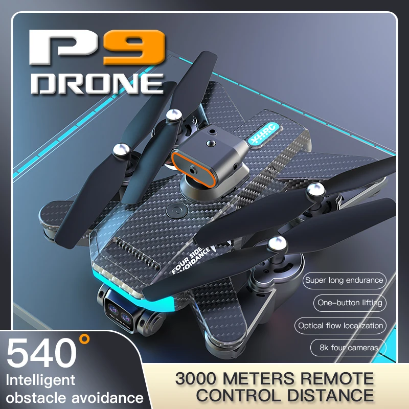 Drone P9 avec Moteur Sans Balais pour Touriste Professionnel, Caméra 8K HD, Éviter les Obstacles, Photographie Aérienne, Quadrirotor Pliant, Jouet Hélicoptère Rc