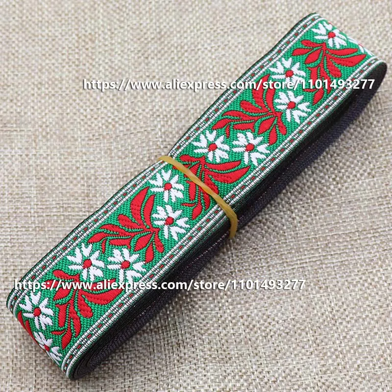 3.3cm 7 Yards Jacquard Ribbon Leaves Pattern Ethnic Trim Embroidered Woven Webbing Tape For Clothing Sewing Decorative